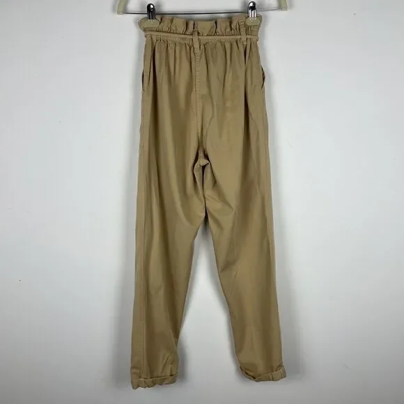 TOPSHOP Rory Paperbag Waist Utility Trousers Cuffed Crop Pants in Beige‎ 4​​​​​ - Picture 8 of 8